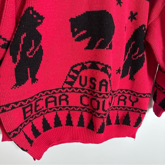 Vintage 80s Jane Adams Red Bear Country Acrylic Sweater Made in USA One Size - Picture 3 of 8